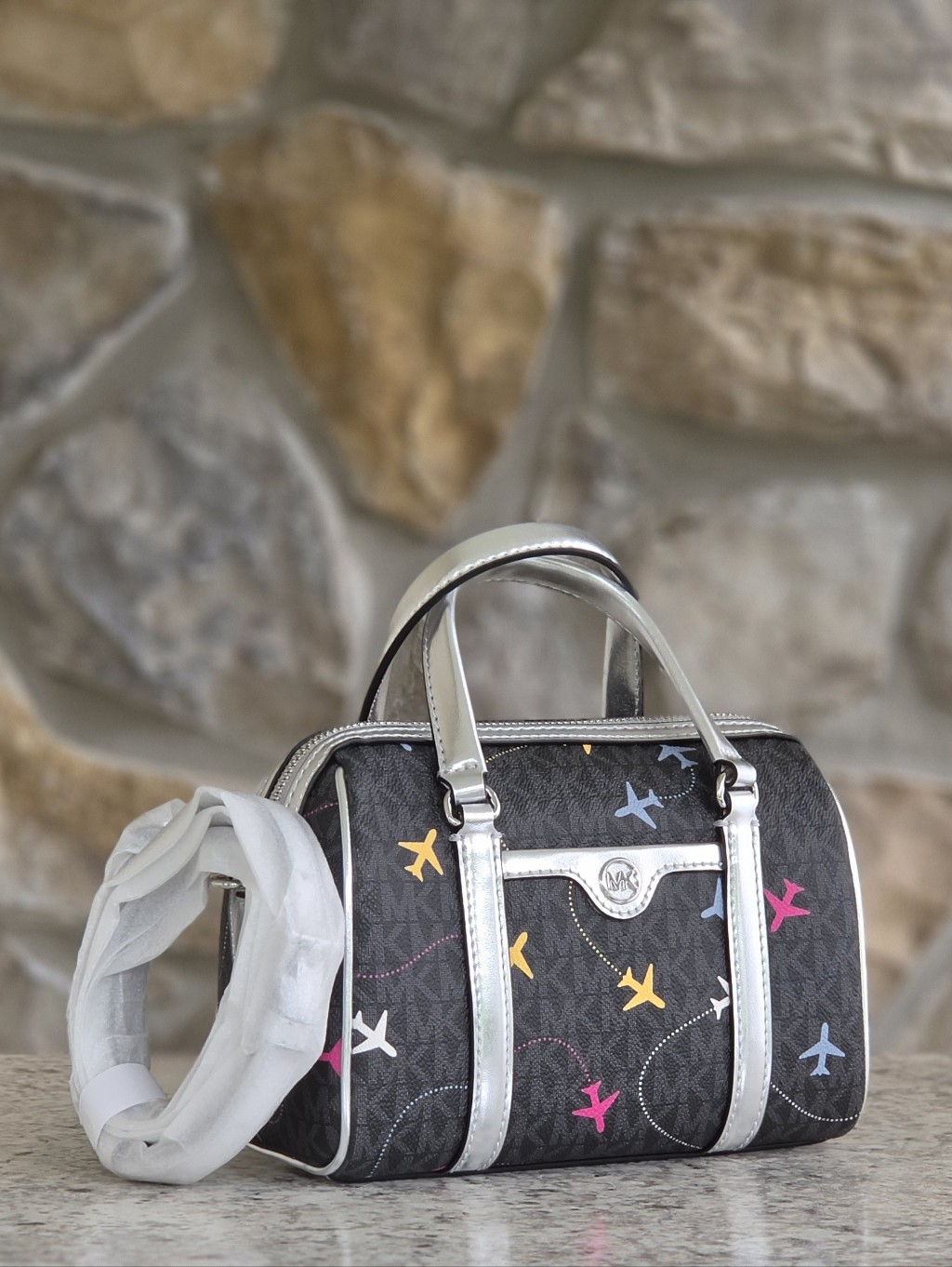 Michael Kors Small Black Airplane Print Crossbody